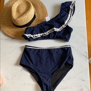 Jcrew high waisted swim bottom.